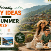 Best family summer vacation destinations in 2026. Promotional graphic for Countryrad Resort in Jim Corbett, showcasing nature walks, mountain views, and luxury hill station getaways.