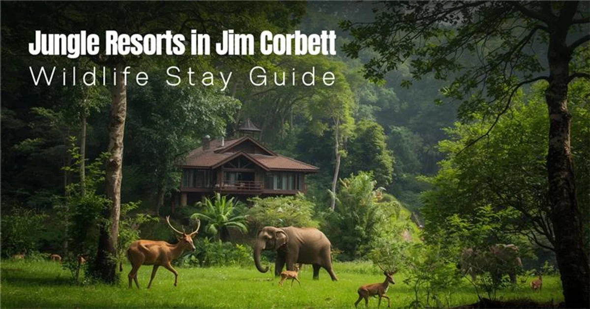 Jungle resorts in Jim Corbett wildlife stay guide with luxury forest resort surrounded by deer and elephants